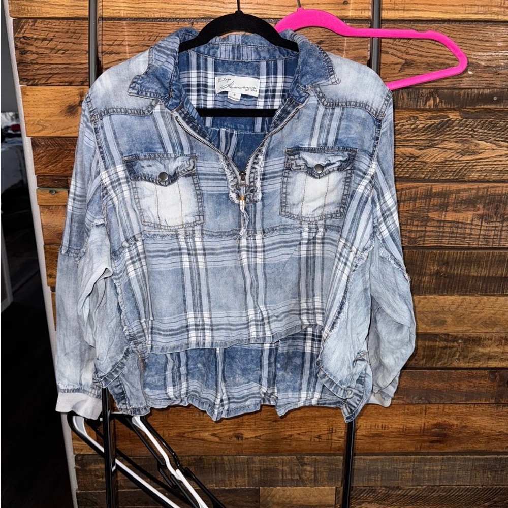 Blue Plaid Zip-Up Jacket